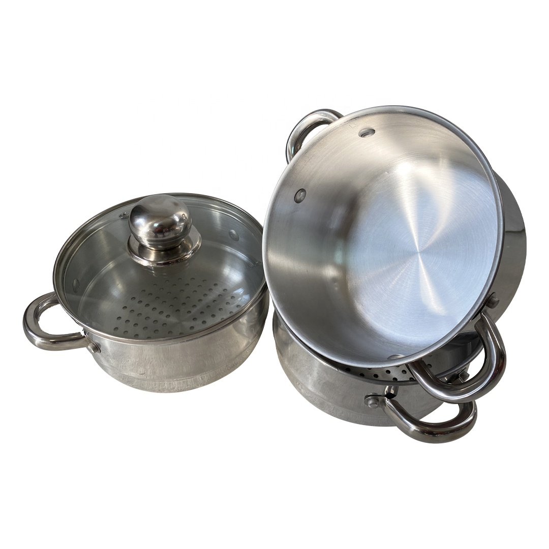 Customized Aluminium Pot Cookware 3 Layer Pasta Pot Big Cooking Steamer Pot with Glass Lid