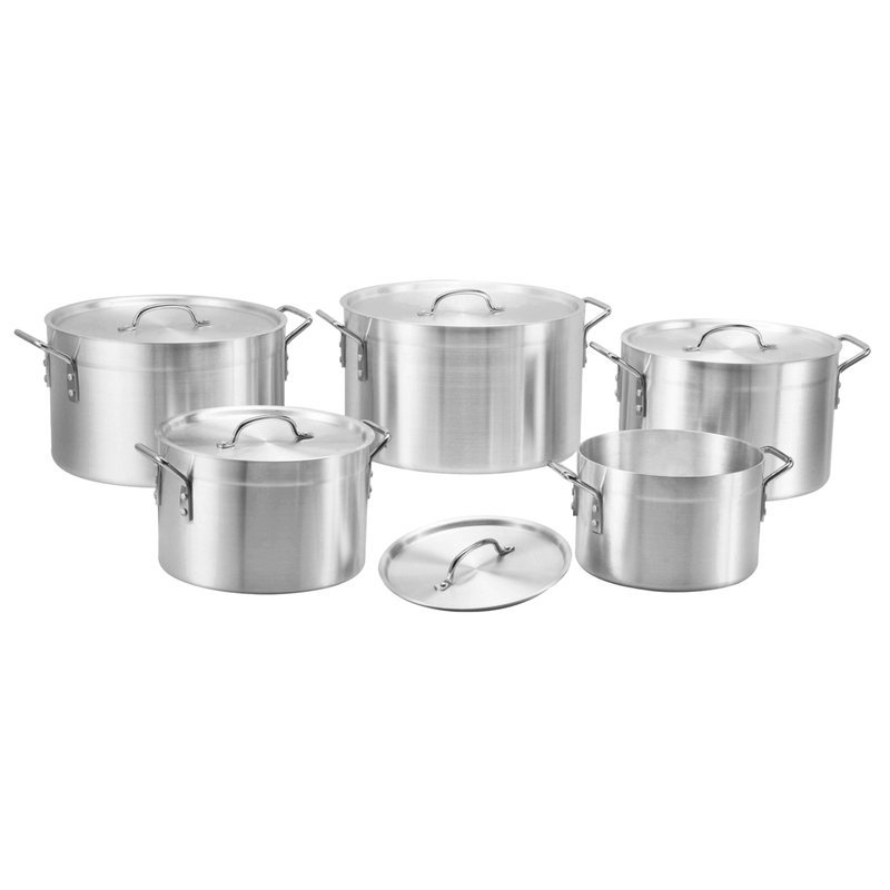 5PCS Aluminium Stock Pot with Heavy Gauge Cookware Set for Restaurant