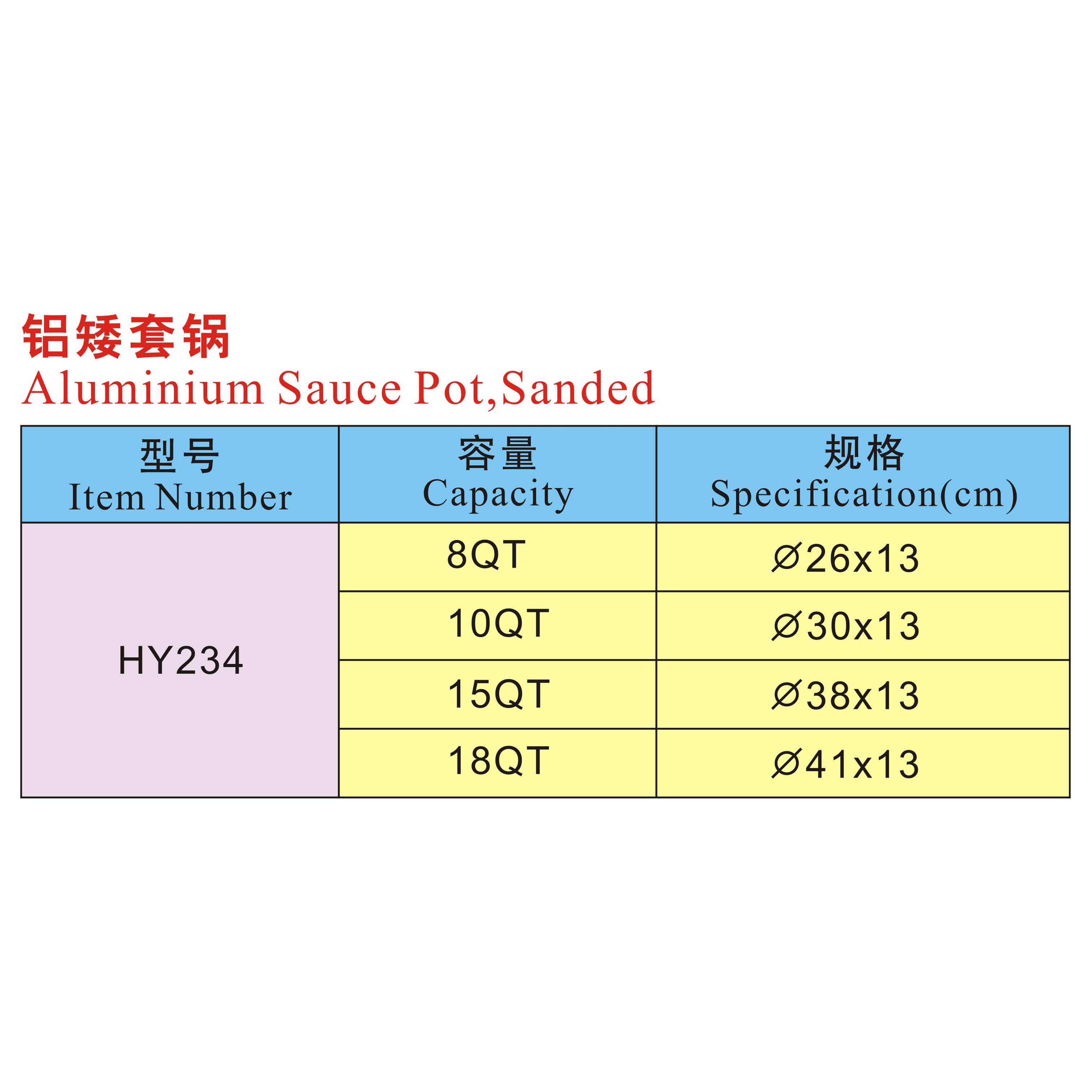 Aluminium Sauce Pot Cookware Set for Restaurant