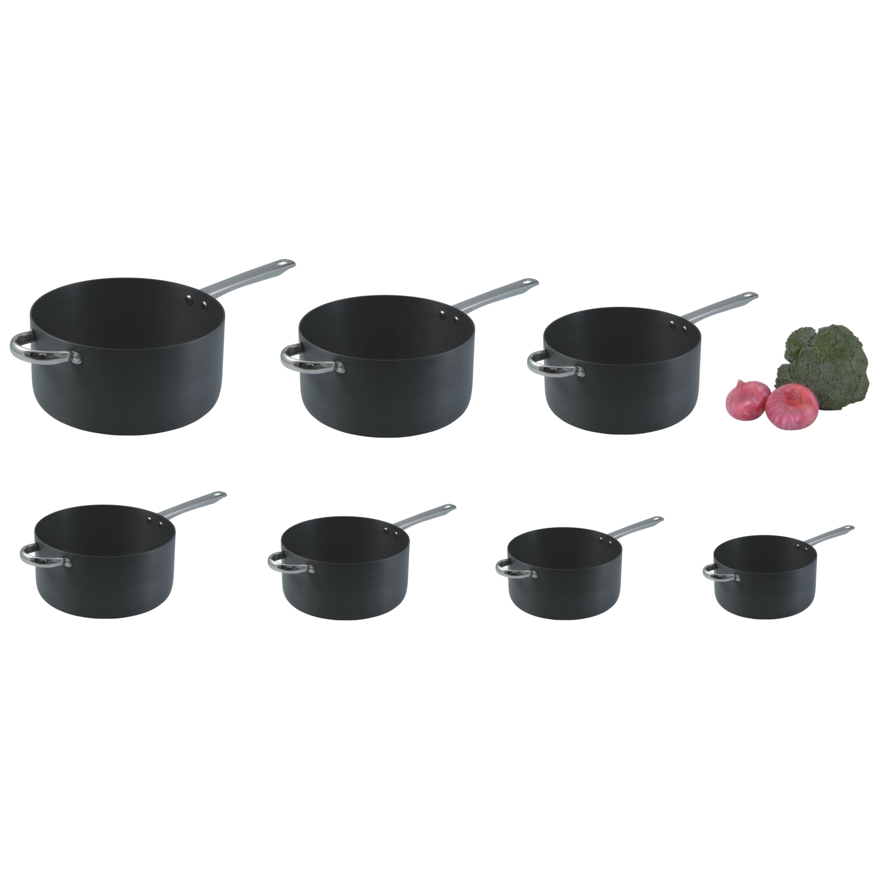 Aluminium Non-Stick Soup Pot Set Hard-Anodized Shallow S/S Hand